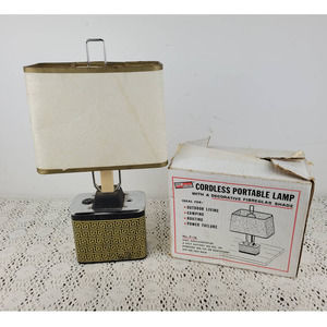 Mid Century Modern Ash Flash Portable Camping Lamp Fiberglass Shade Vintage MCM